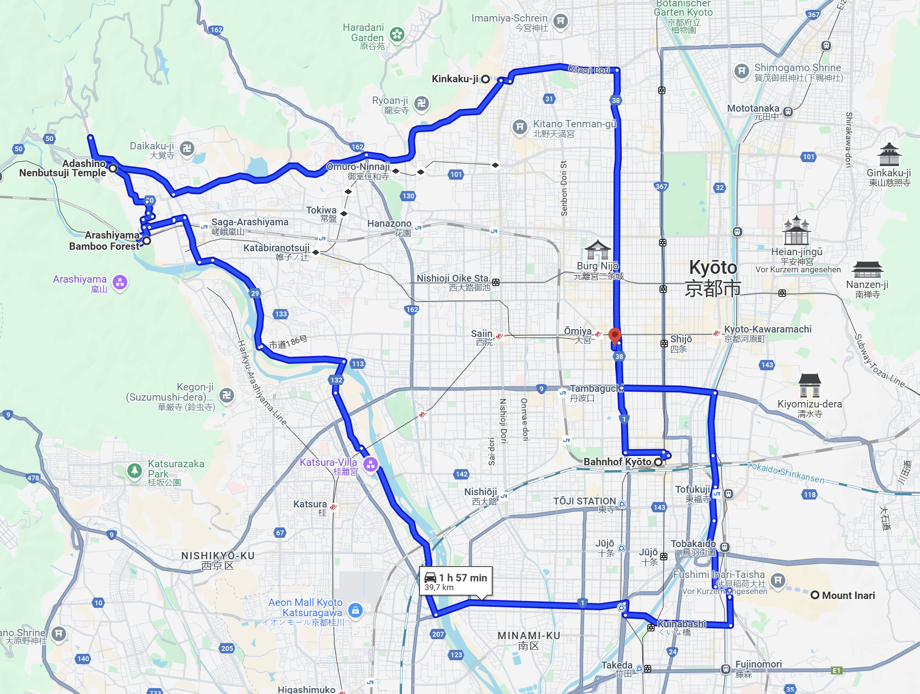 Grobe Route für den Tag (die wir natürlich mehrheitlich mit ÖV zurückgelegt haben, aber auch zu Fuss und eine Strecke mit dem Taxi)